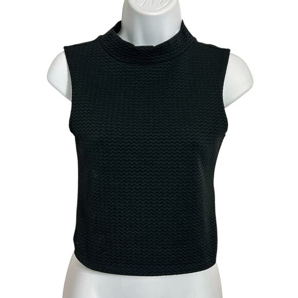 Divided By H&M Black Mock Neck Crop Top Sz S Textured Zig Zag Sleeveless Blouse - Picture 5 of 5